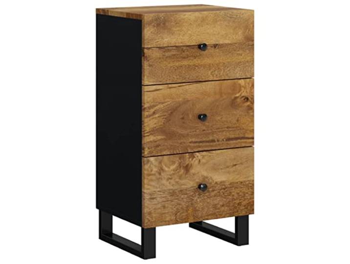 Makastle Sideboard mit 3 Schubladen 40x33,5x75 cm Braun Massivholz Mango mit Eisenbeinen