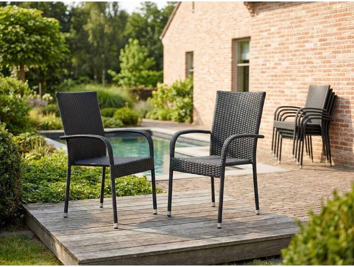 LC Garden »Lübeck« 8er Set Gartenstühle Polyrattan Schwarz