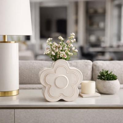 Sagebrook Home Decorative Vase - Ivory Ceramic Power Flower Shape, 7 in.