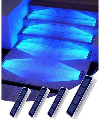 Smart Shopping Spot Solar Step Lights IP68 Waterproof LED Stair Lights For Garden Deck Pathway Outdoor Landscape Lighting blue