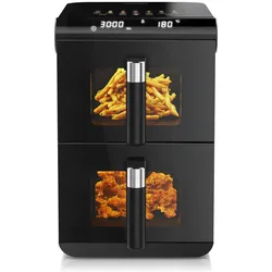 Arendo Heissluftfritteuse Doppelstock, Dual Zone Airfryer 11L, Sichtfenster, Doppelkammer, 2800 W, Zubehör, Fritteuse, Schwarz