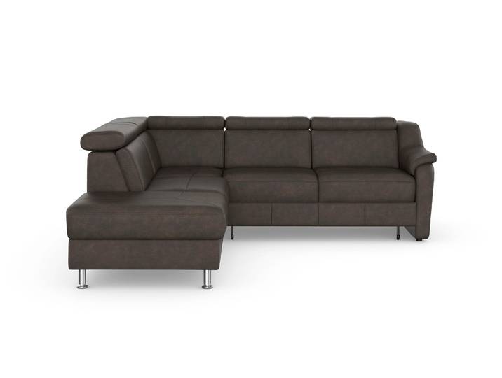 Ecksofa, Luxus-Microfaser, Braun 252×216 cm, Ottomane Links, Federkern, Sit&More