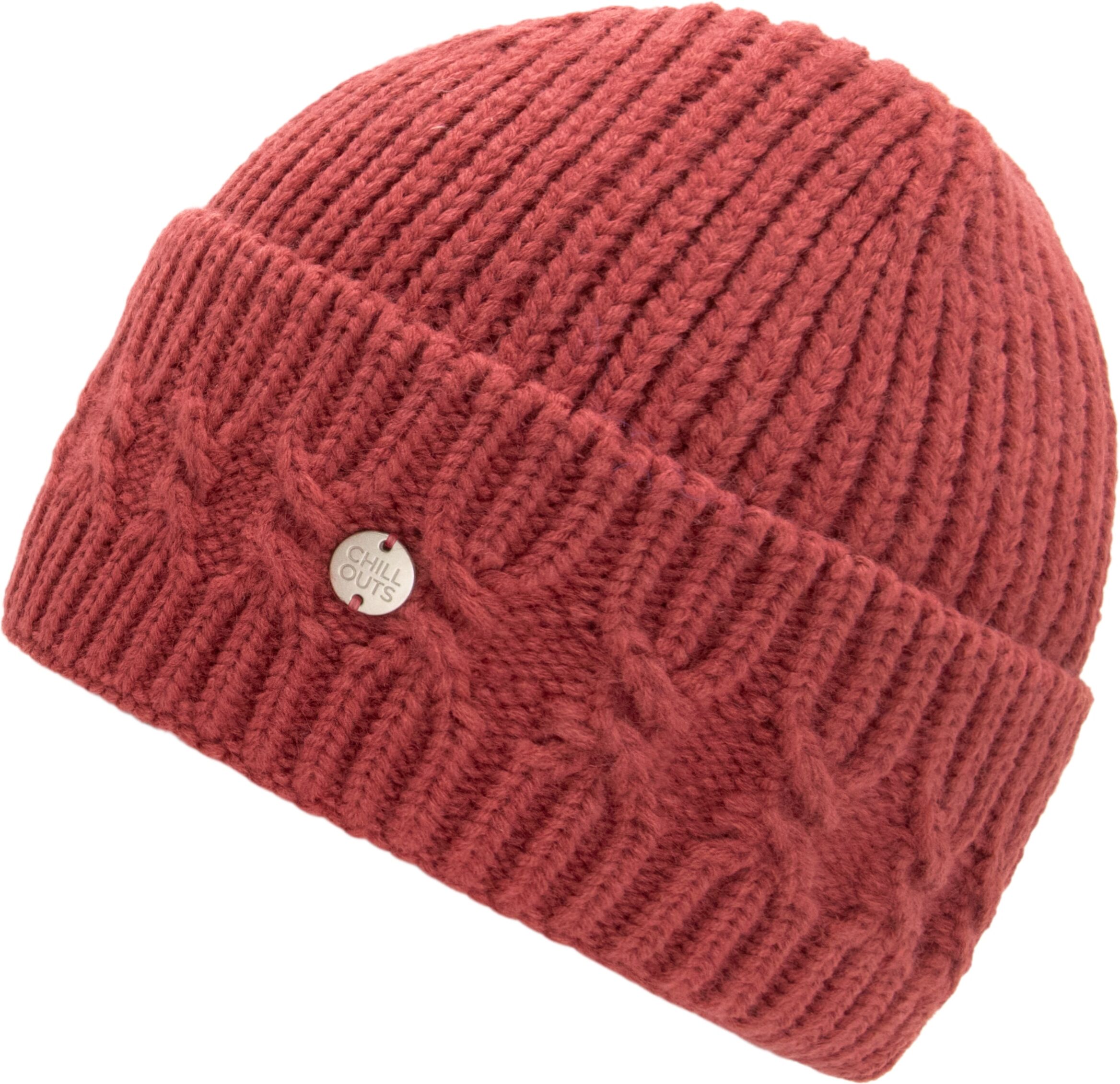 Beanie CHILLOUTS "Seraphina Hat", rot (wild berry), Strick, Obermaterial: 80% Polyester, 20% Polyamid, Mützen Beanie, Feminine Strickmütze mit Zopfmuster und bequemem, wärmendem Umschlag wild berry Einheitsgröße