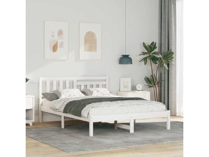 RJPLMFV Bettgestell mit Kopfteil, Weiß, 140 x 190 cm, massives Kiefernholz Lattenrost inklusive, gleichmäßige Unterstützung, minimalistisches Design, einfache Montage zu zweit