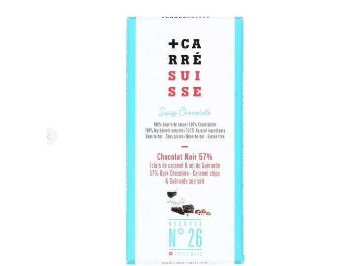 CARRE SUISSE Chocolat noir éclats de caramel &amp; sel de Guérande BIO - 100 g