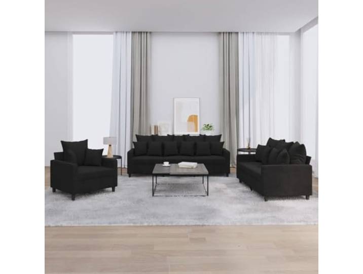 Brokky 3-TLG. Sofagarnitur mit Kissen - Wohnzimmer Sitzgruppe - Schwarz Samt - 3201685