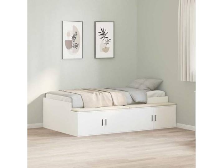RJPLMFV Bettgestell mit Schublade, Weiß, 90 x 200 cm Holz, integrierte Aufbewahrung, modernes Design, Lattenrost inklusive