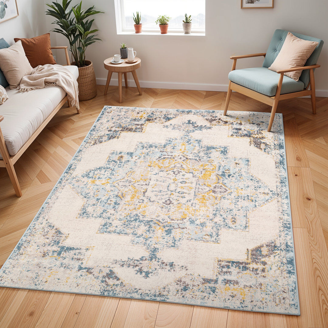 Blue Elephant Rectangle Oriental Area Rug Yellow;Brown;Blue;Gray Rectangle 120 x 170 cm