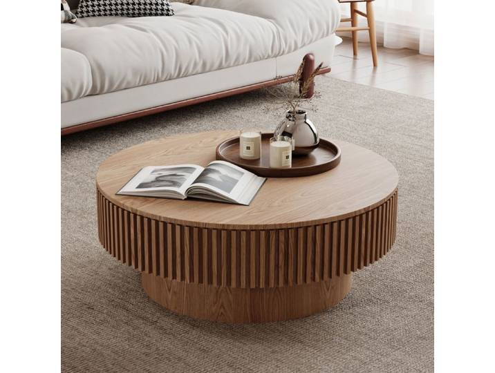Table basse ronde 75cm table basse avec rangement style moderne MDF plaquage bois massif naturel
