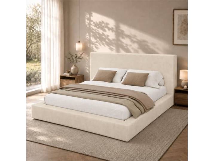 DUlVBPE Polsterbett, Doppelbett,160 x 200cm, Bett mit Lattenrost, gepolstertes Kopfteil, Beige Chenille