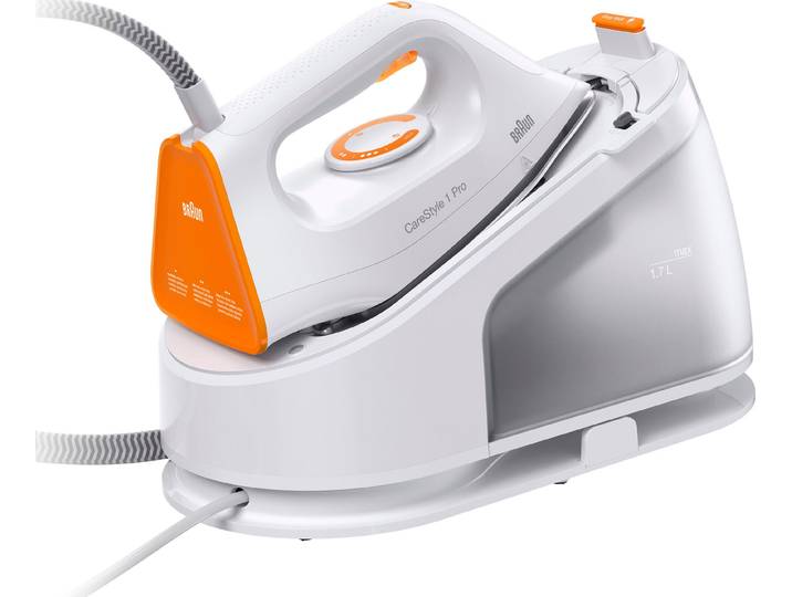 BRAUN Dampfbügelstation CareStyle 1 Pro IS 1511 WH - 5,5 bar, 360 g Dampfstoß, 1,7 l Tank , orange (weiß, orange), Dampfbügelstationen, 110 g Dampfmenge, SuperCeramic Bügelsohle, Easy CalcClean Entkalkung, Dampfbügelstation