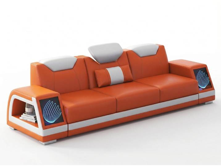 Xlmoebel 3-Sitzer Modernes 3-Sitzer Sofa Orange Weiß LED Wohnzimmer Couch Design Möbel *, 1 Teile, Schlaffunktion