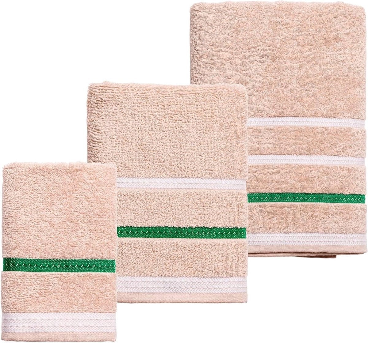 Set van 3 beige gestreepte handdoeken voor volwassenen