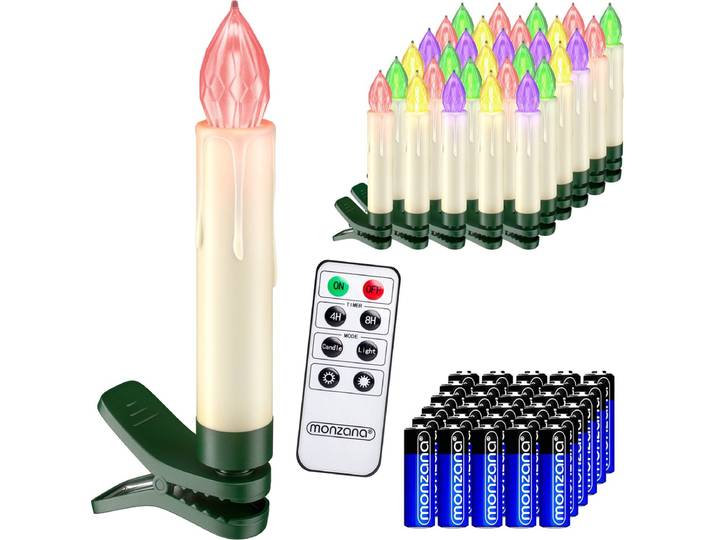 Monzana LED Kaars Kerstverlichting – 30 Stuks voor Kerstboom – Multicolor