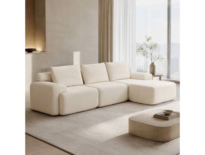 ELVORIN Canapé d'angle modulaire convertible 305 cm velours côtelé blanc