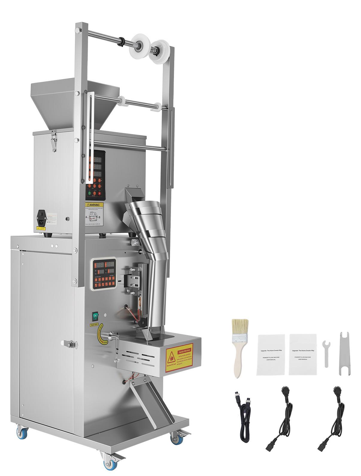 SucceBuy Pulververpackungsfüllmaschine Vollautomatisch 3-200g, Präzises Wiegen, Abfüllen & Verpacken, Robuste Edelstahlkonstruktion, Bodenaufstellung, Geeignet für Nüsse, Samen, Tee, Kaffeebohnen, Getreide und Mehl
