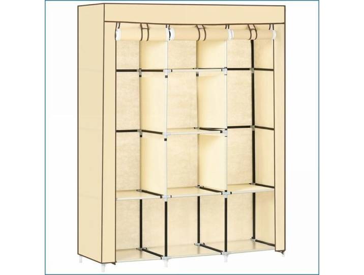 Armoire à Vêtements - 8 Étagères & 2 Poutres - Compact Tissu Beige 125x43x162.5cm