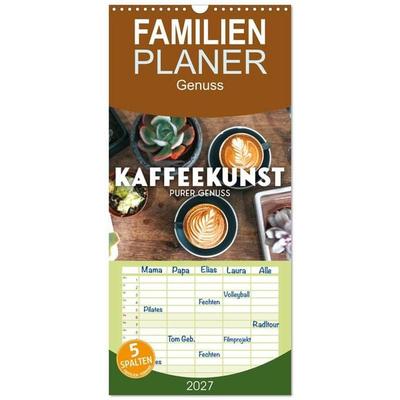 Familienplaner 2027 - Kaffeekunst - Purer Genuss mit 5 Spalten (Wandkalender, 21 x 45 cm) CALVENDO