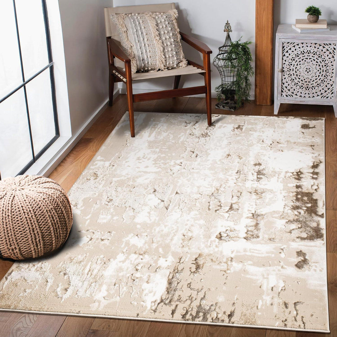 Borough Wharf Raith Abstract Berber Area Rug Beige Runner 60 x 220cm