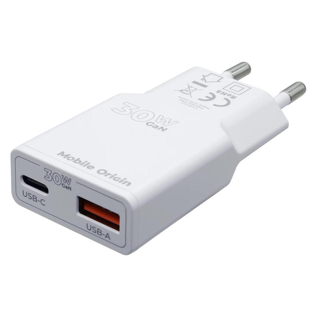Mobile Origin GaN 30W Slim Charger MO16 - USB-A + USB-C (30 W, 2 Ports) (MO-GAN30W-MO16)