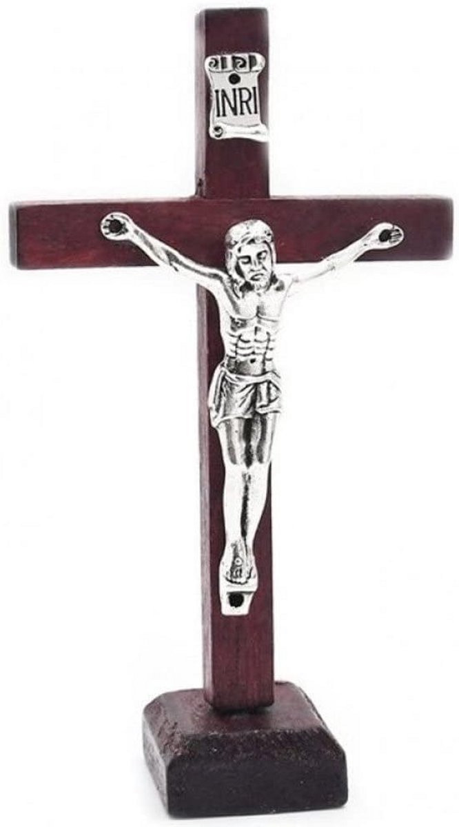 Houten Kruisbeeld voor Muur of Tafel - Christelijk Kruisbeeld met Jezus, Decoratie