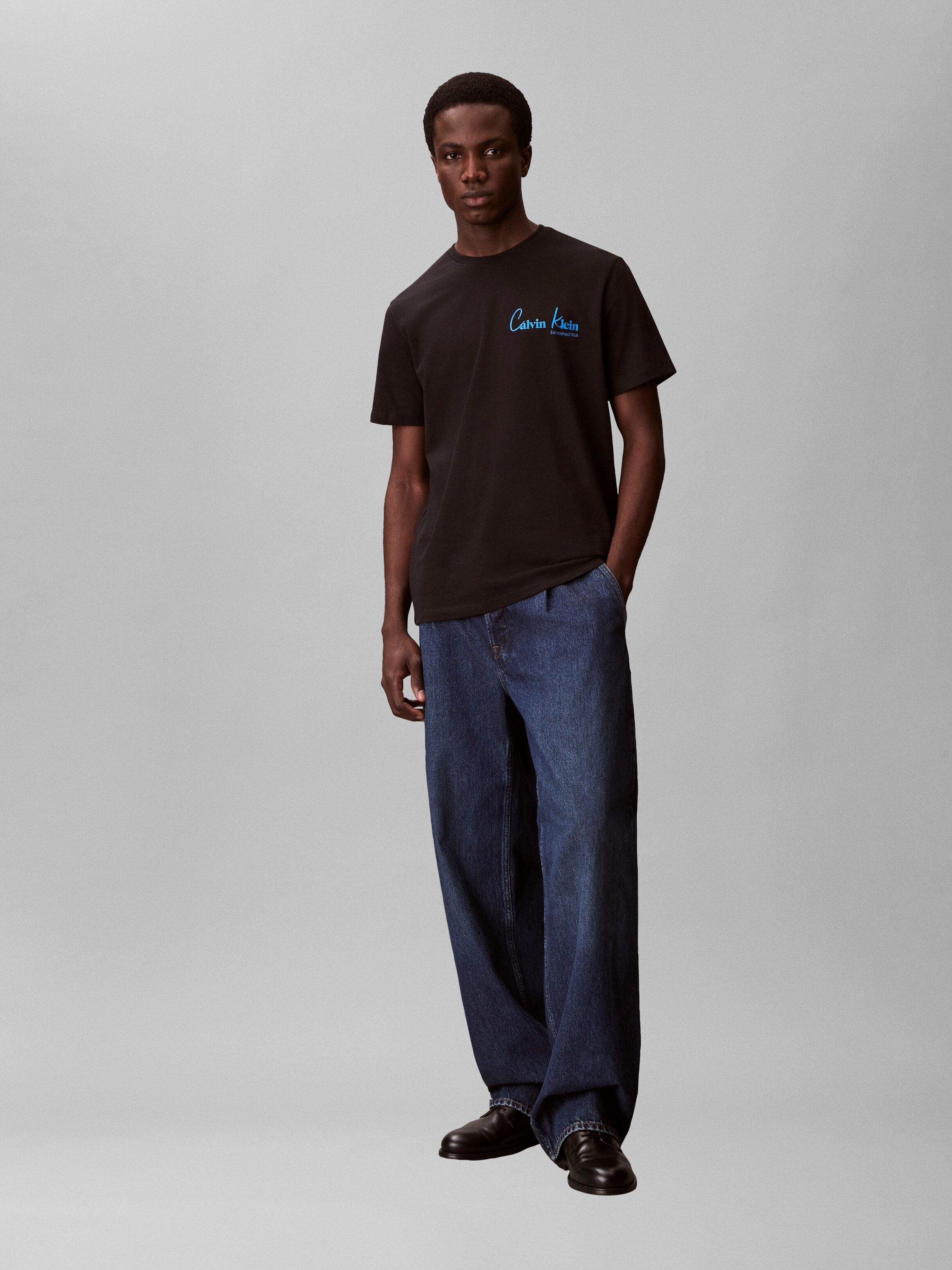 T-Shirt CALVIN KLEIN JEANS "JEANS GRAPHICS", Herren, Gr. M, schwarz, Web, Obermaterial: 100% Baumwolle, unifarben, klassisch normal, Rundhals, eingesetzt abgesteppte Kante, Shirts T-Shirt, Regular fit mit Markenprint schwarz M