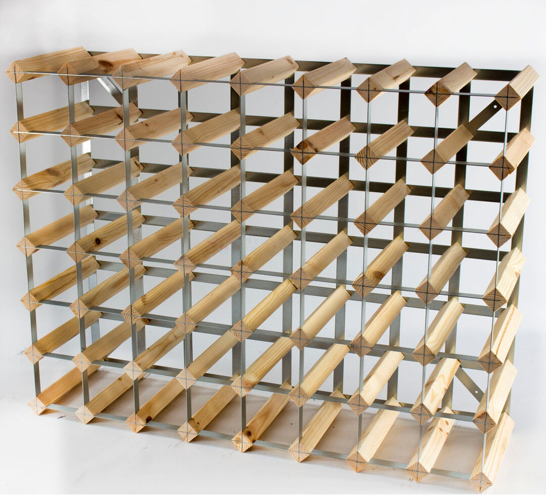 Wrought Studio Liddle 56 Bottle Floor Wine Bottle Rack Natural Pine / Galvanised Steel 62cm H X 81cm W X 23cm D