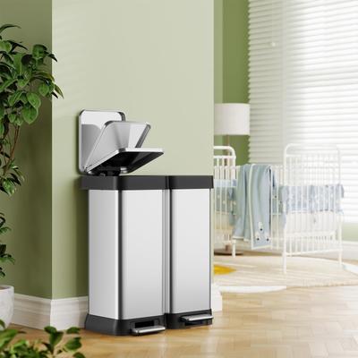 Garvee 16 Gallon (60L, 2×30L) Dual Trash & Recycling Bin, Fingerprint-Proof Stainless Steel, Hands-Free Step Rubbish Can