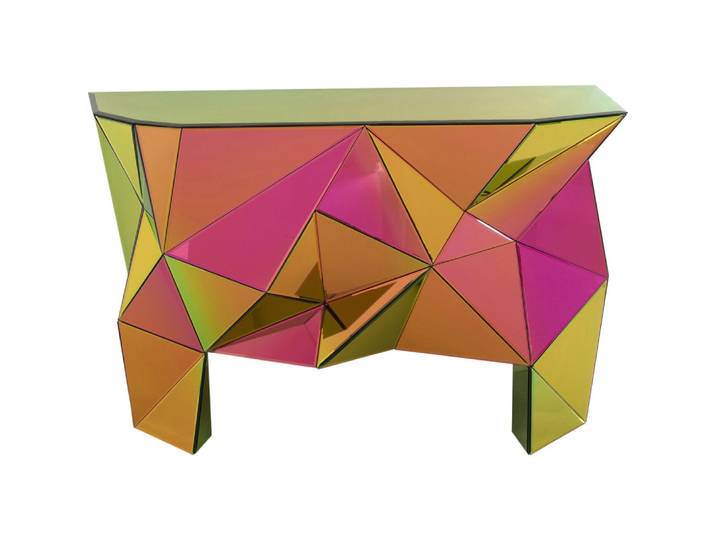 Console en verre miroir multicolore