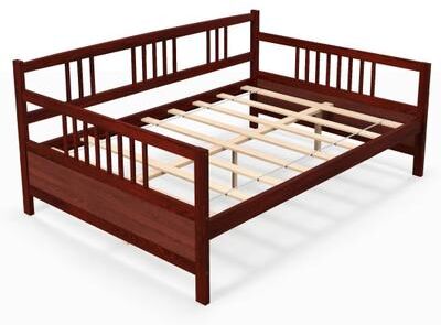 Costway Classic Wooden Full Size Daybed Frame with Guardrails-Brown
