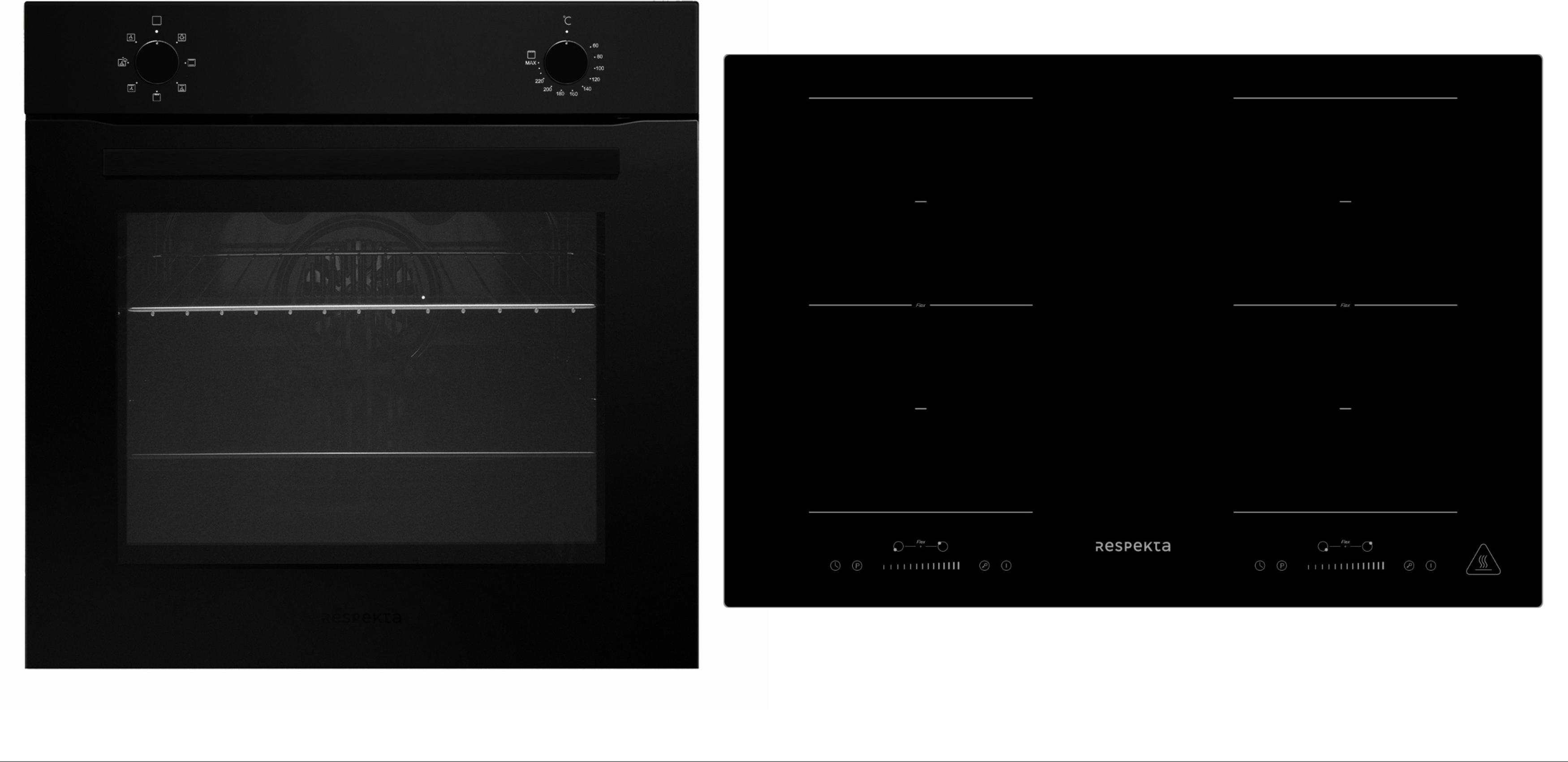 Backofen Herd Matt Schwarz Kochfeld Induktion 77 cm Einbau autark Respekta