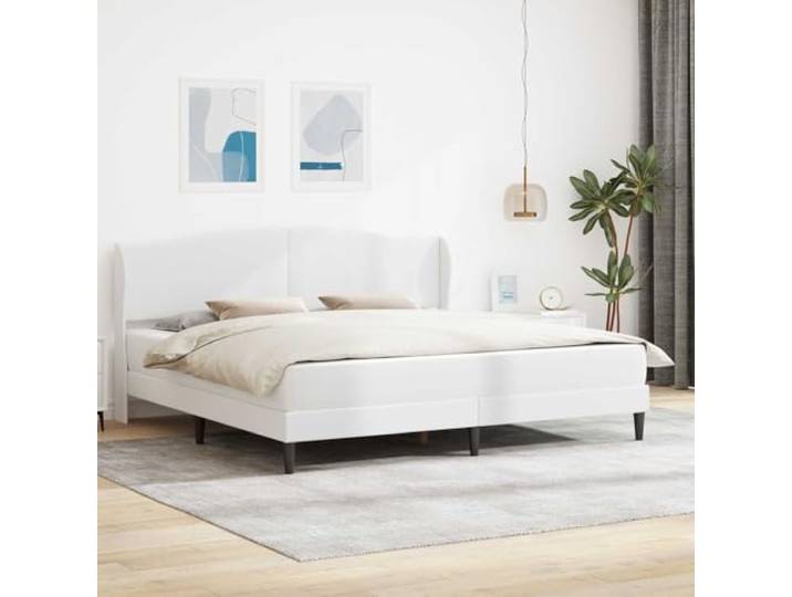 RJPLMFV Bettgestell, 180 x 200 cm, Kunstleder, Weiß Gepolstertes Kopfteil, robustes Sperrholz, Unterbettaufbewahrung, inklusive Latten