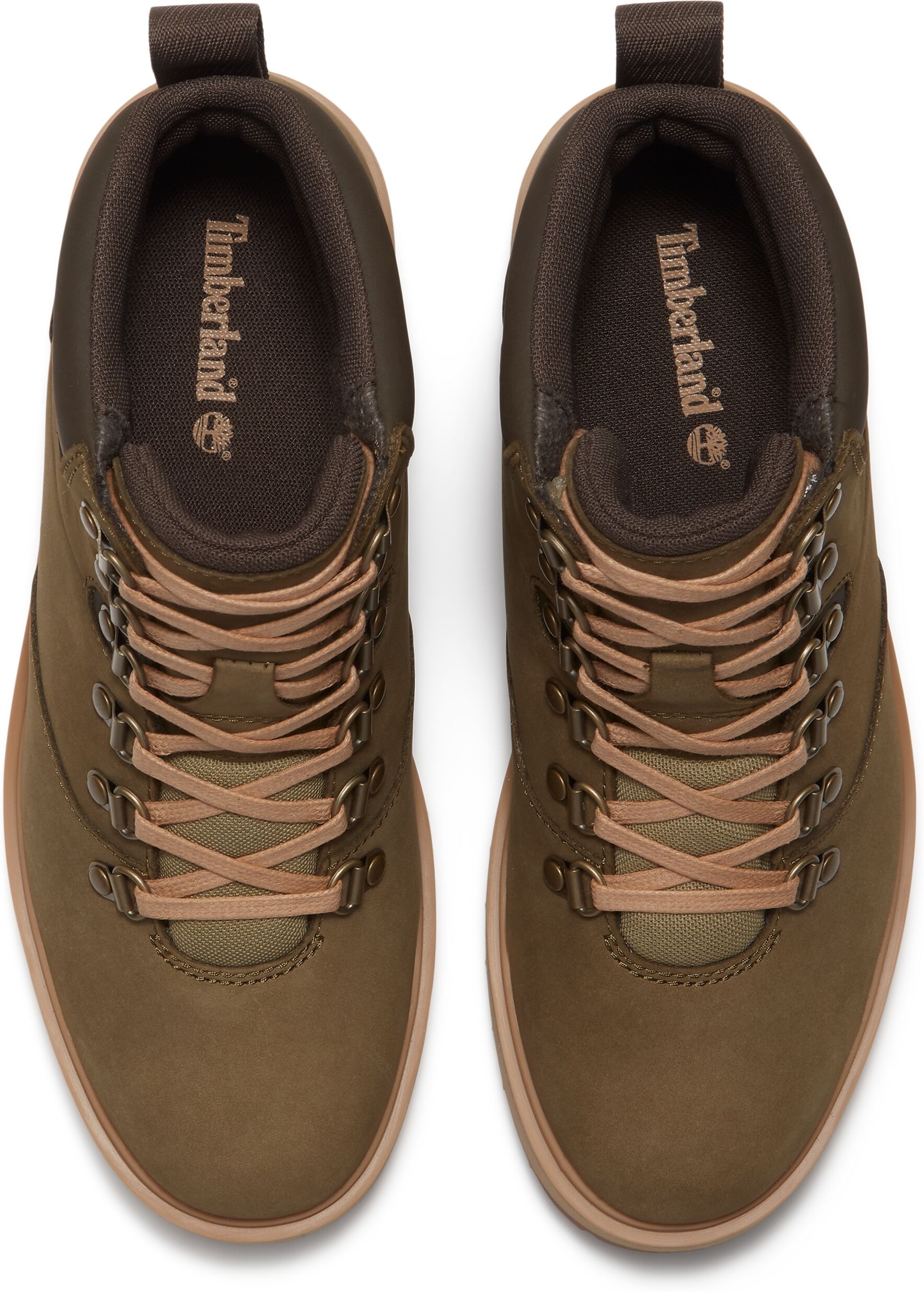 Schnürboots TIMBERLAND "CARNABY ROW - MID LACE BOOT", Damen, Gr. 36, Synthetik, braun (olive nubuck), Leder, Schuhe Schnürboots olive nubuck 36, Synthetik