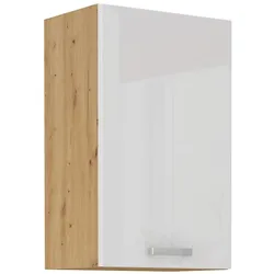 Hängeschrank 50 cm Eiche Artisan + Weiß Hochglanz Küchenzeile Küchenblock Küche