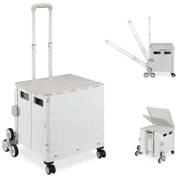 Relaxdays Einkaufstrolley Treppensteiger Weiß,Grau,Silber