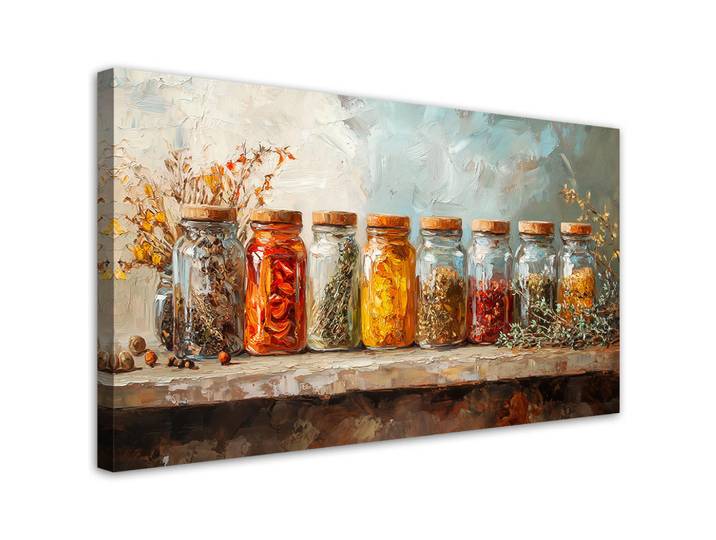Feeby Leinwandbild Kräuter, Gewürze, Bunt 120x60cm, Beige, Essen/Getränk, Rechteckig, 120x60 cm, Bilder & Rahmen, Bilder, Leinwandbilder