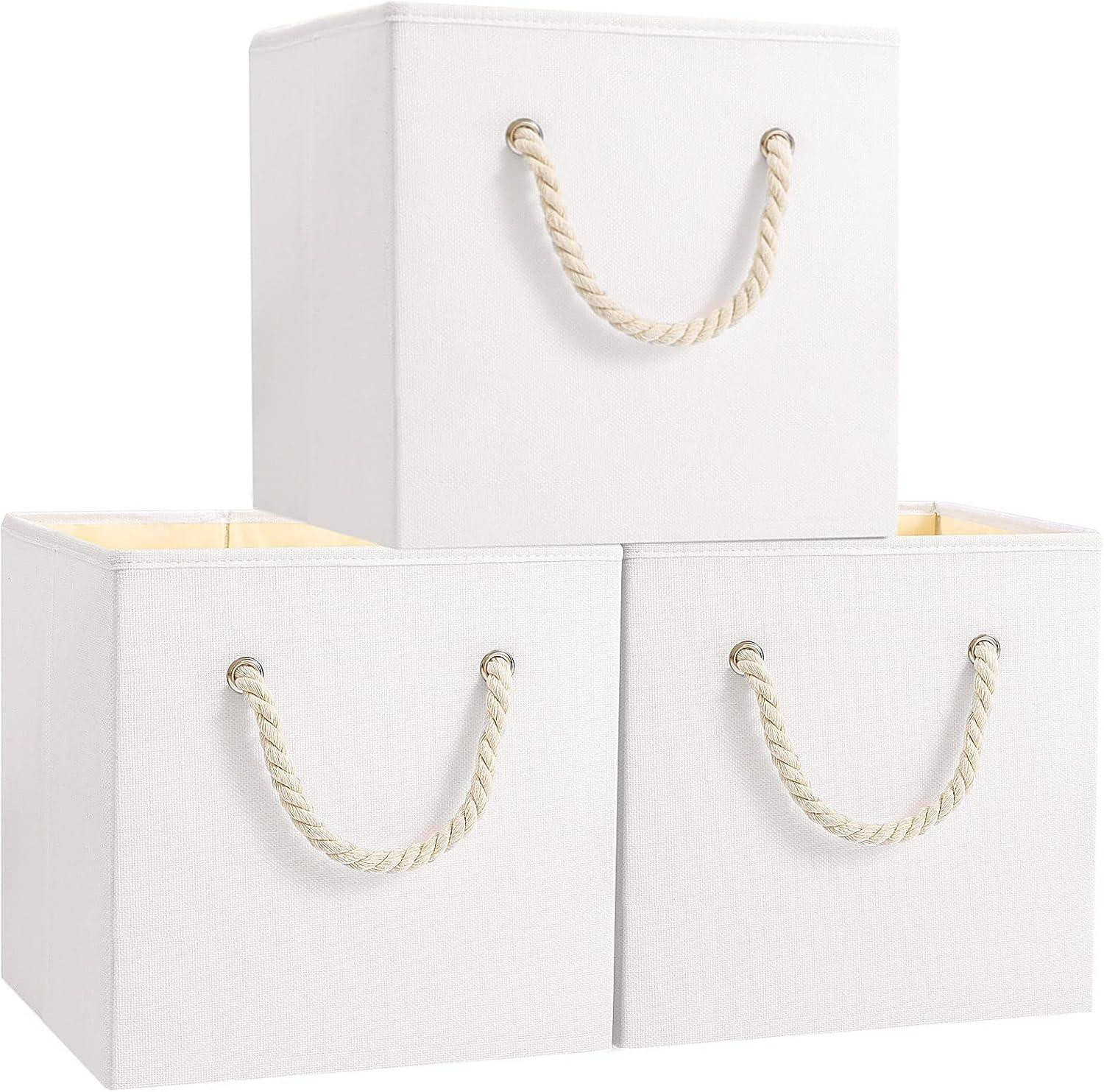 Solid Opbergdozen 3-pack met handvatten, wit, voor kleding