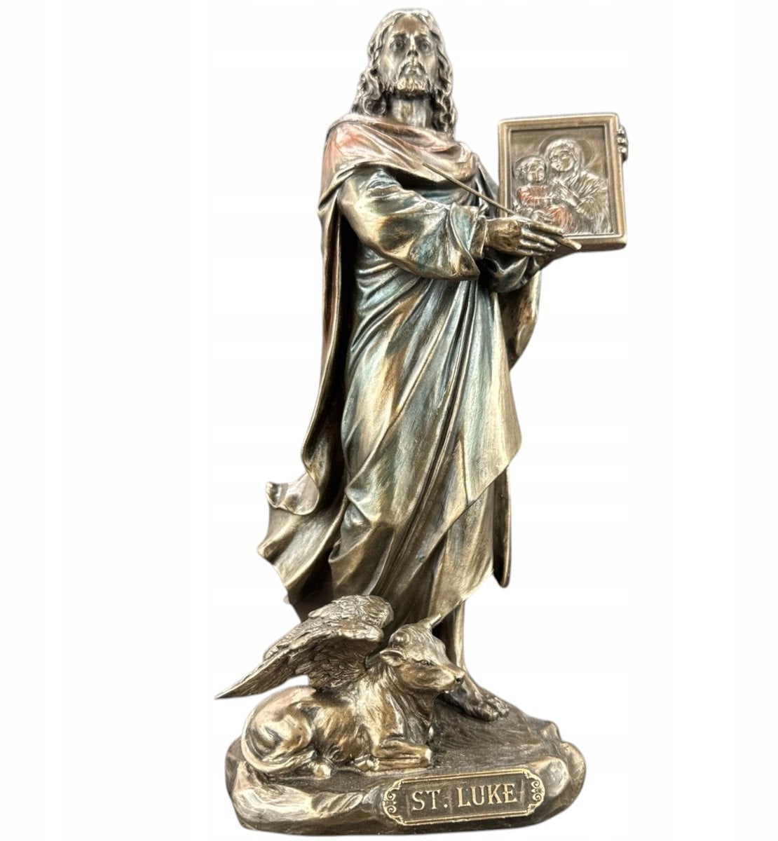 Veronese Sint Lucas Apostel Beeldje - Bronskleurig, handgeschilderd, tabletop