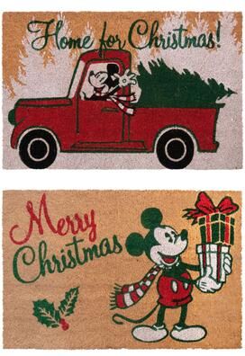 Licensed Disney Mickey Mouse Coir 'Merry Christmas' Graphic Door Mats, 2PK