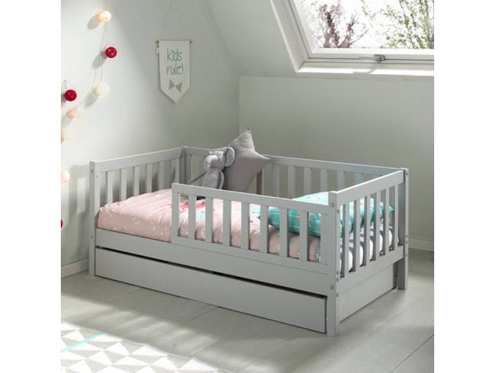 Lit 70x140 sommier et tiroir inclus Vipack Tod - Gris