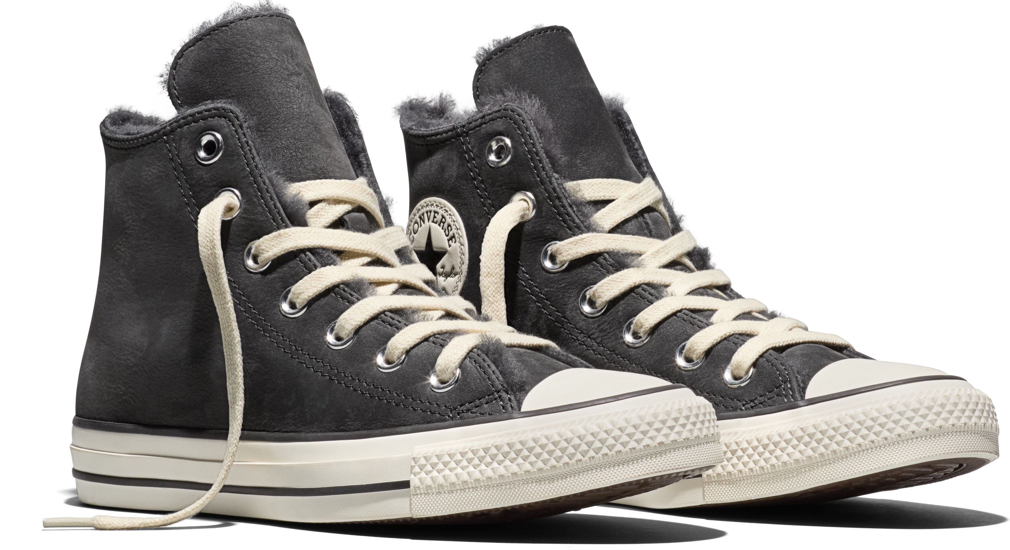 Sneaker CONVERSE "Chuck Taylor All Star", Damen, Gr. 37,5, schwarz matter, grau area, egret, Leder, Schuhe Sneaker, Nubuk Leder, gefüttert schwarz matter, grau area, egret 37,5