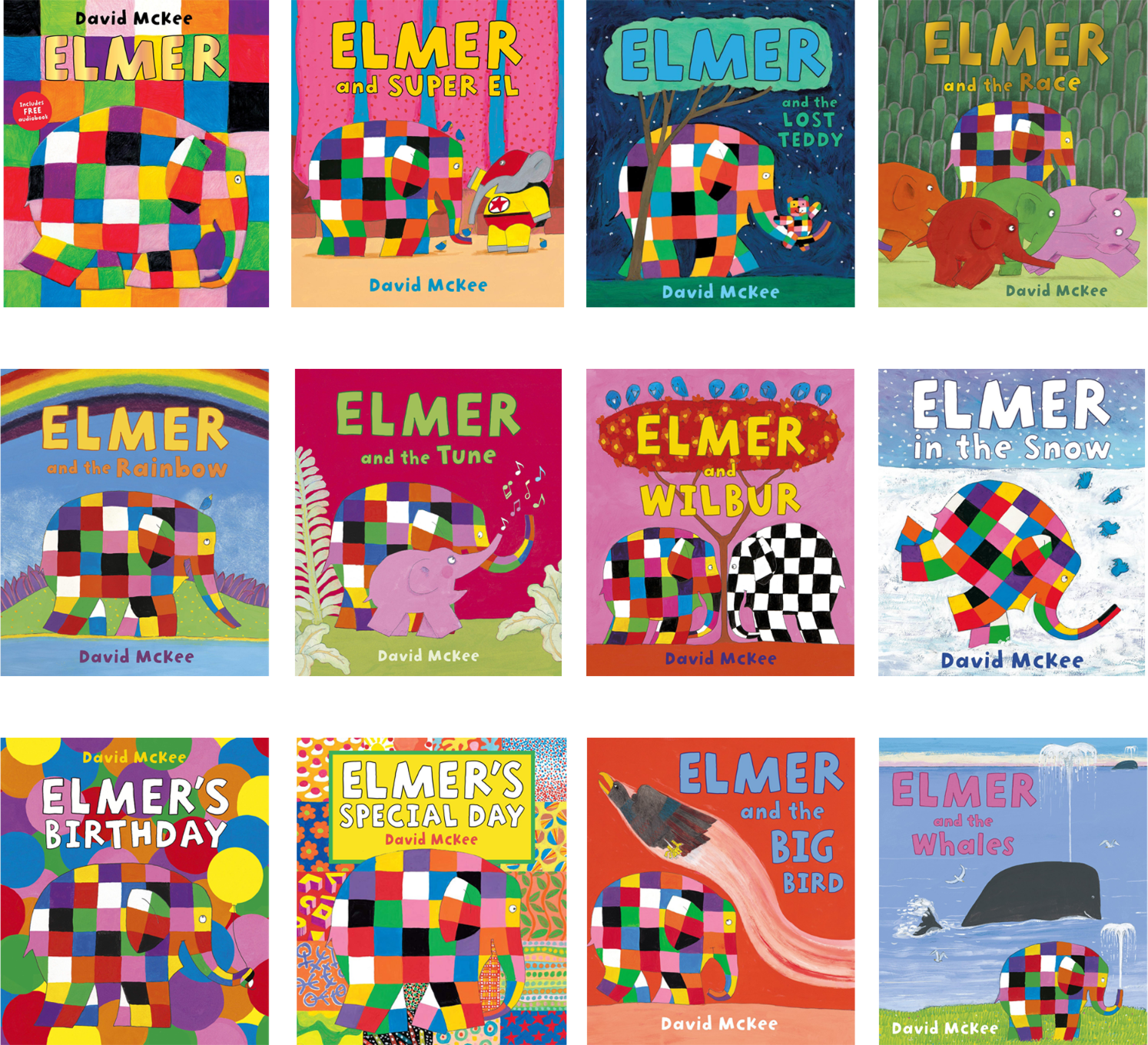 Andersen Press Elmer 12 Classic Picture Books Collection Set by David McKee - Paperback - Ages 3-7 - Patchwork Elephant Picture Book Bundle