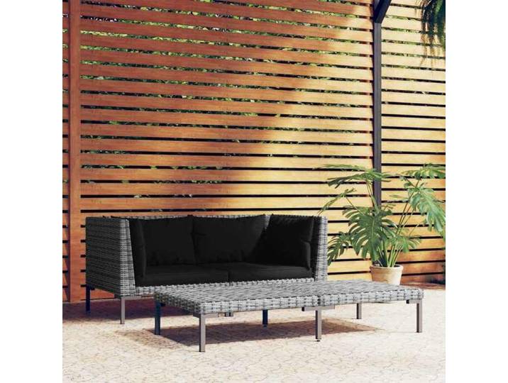 Siège Balcon contre pluie - - Salon de jardin - 3 pcs Gris foncé - résine tressée demi-ronde 70x70x61 cm(38058)