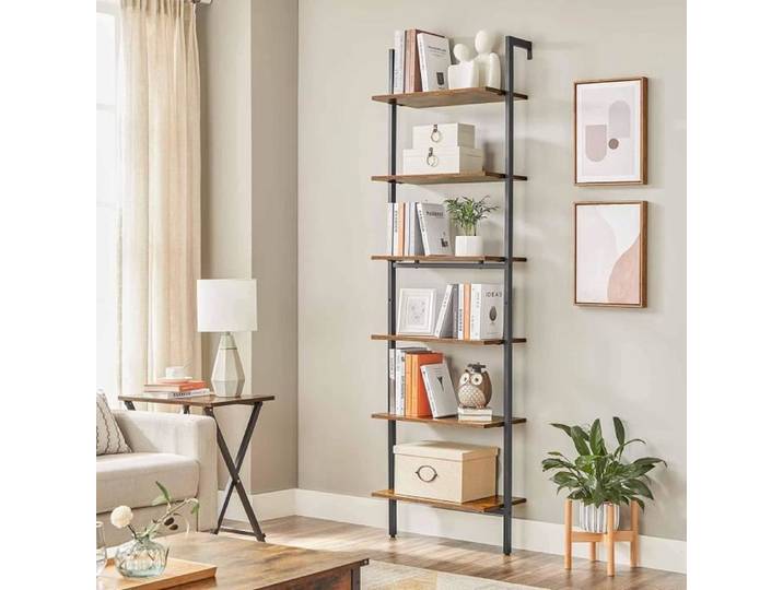 VASAGLE Étagère échelle Bibliothèque 6 Niveaux Meuble Rangement Livres Style Industriel Marron Rustique LLS103B01