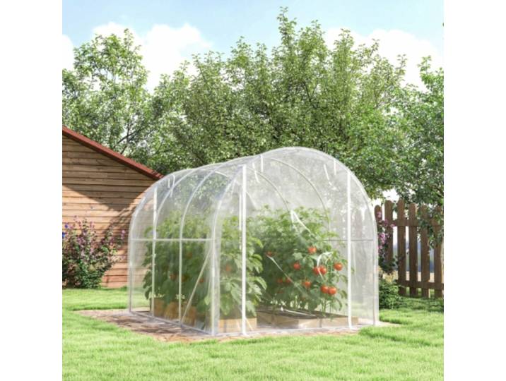 Serre tunnel autoportante avec structure en acier galvanisé et couverture en PE résistant aux UV, transparente