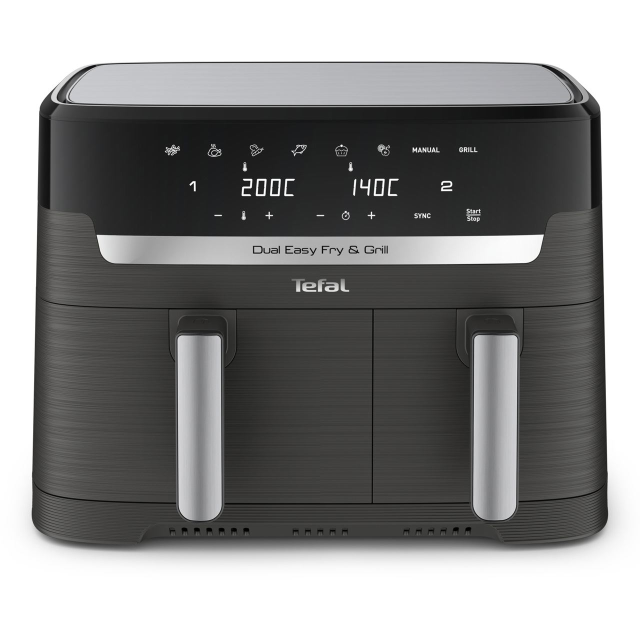Tefal Doppel-Heißluftfritteuse Dual Easy Fry & Grill (schwarz, 2.700 Watt, 2 Körbe 5,2 Liter + 3,1 Liter)