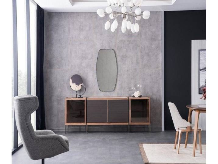 Xlmoebel Sideboard Anrichte mit Spiegel und Glasfront in Marmoroptik aus Holz (Sideboard mit Spiegel, Sideboard + Spiegel), Hergestellt in Europa