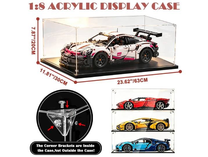 Boîte de présentation en acrylique 1:8 adaptée aux modèles de voitures LEGO, aux figurines, aux voitures et aux vitrines de rangement pour objets de collection