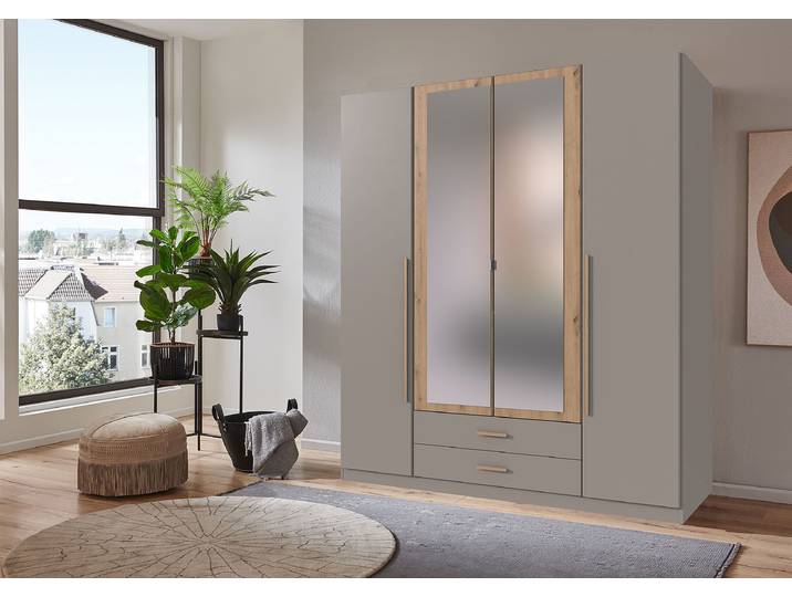 Drehtürenschrank Marburg 180cm Grau/Beige/Saharagrau/Eiche Artisan Dekor