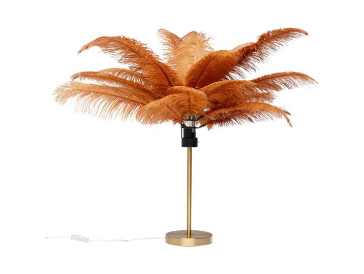 Lampe en plumes rouges et acier doré